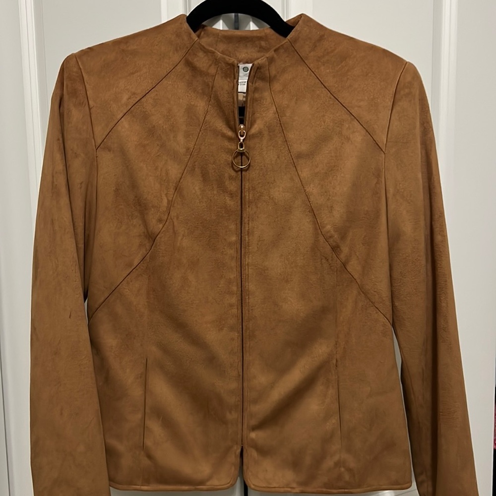 Suede like 2 piece pants suit